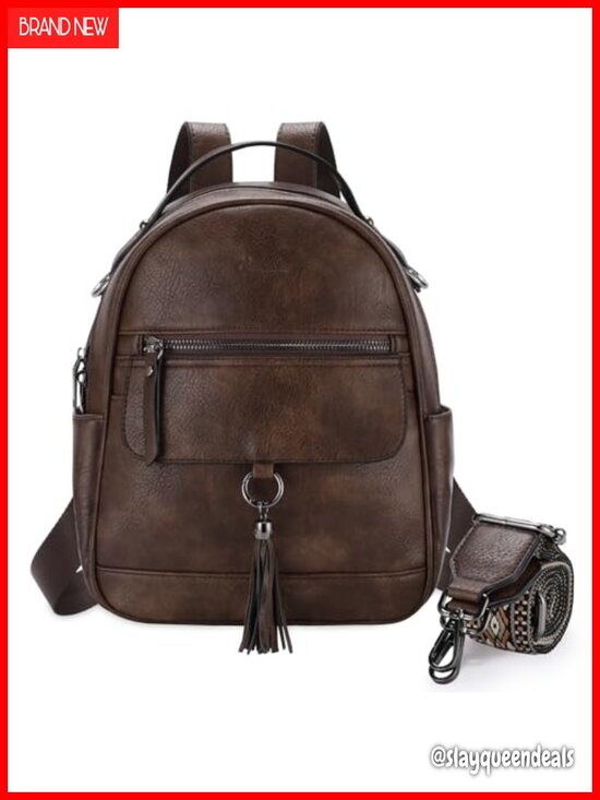 Vegan Leather Mini Backpack for Women with Detachable Tassels, Convertible